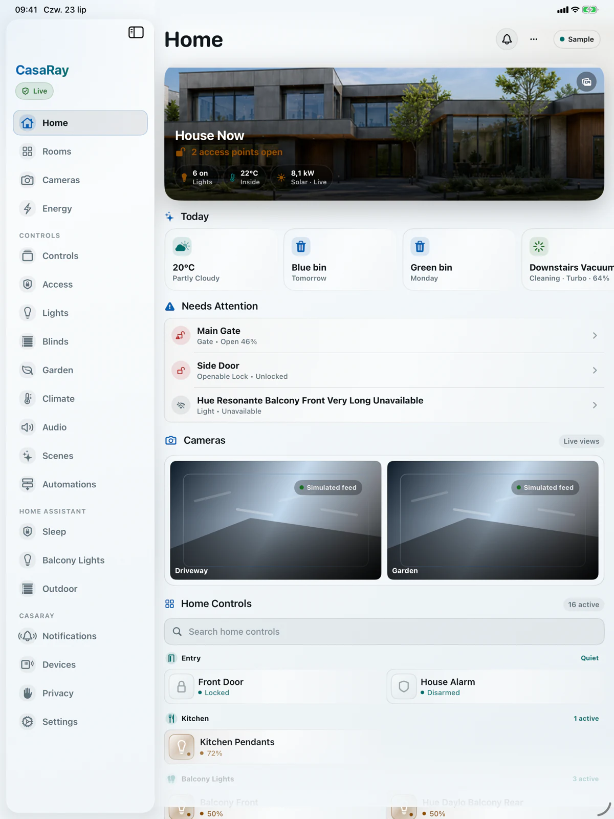 CasaRay Home screen on iPad