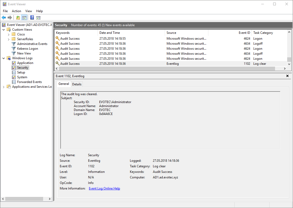 Podglad zdarzen systemu Windows pokazujacy dluga liste wpisow podczas diagnostyki