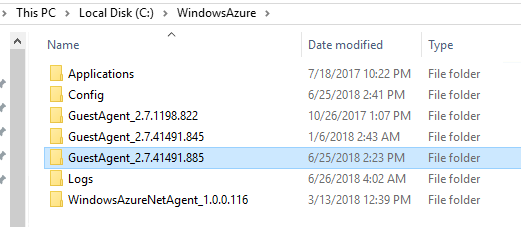 Folder WindowsAzure otwarty w celu znalezienia katalogu instalacyjnego Azure Guest Agent