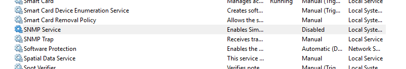 Konsola uslug z wylaczona usluga SNMP