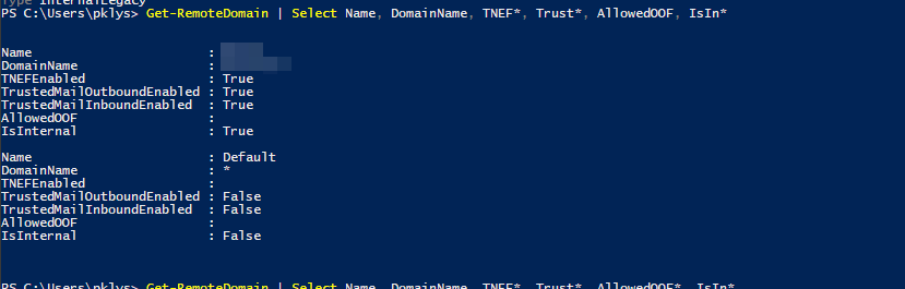 Widok domeny zdalnej w Office 365 dla glownej domeny przed wlaczeniem ustawien TNEF.