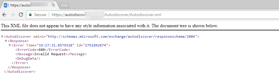 Wynik testu polaczenia pokazujacy, ze odpowiedz autodiscover nie zwrocila ustawien konta