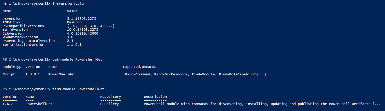 PowerShellGet module version and repository output
