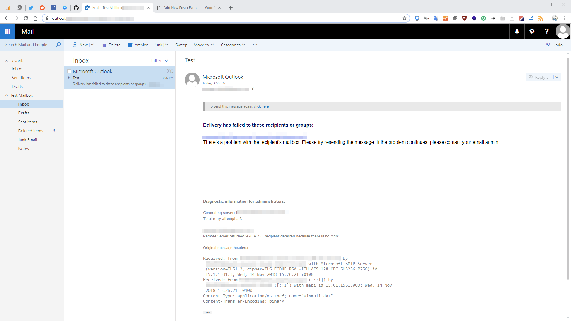 420 4.2.0 Recipient deferred because there is no Mdb