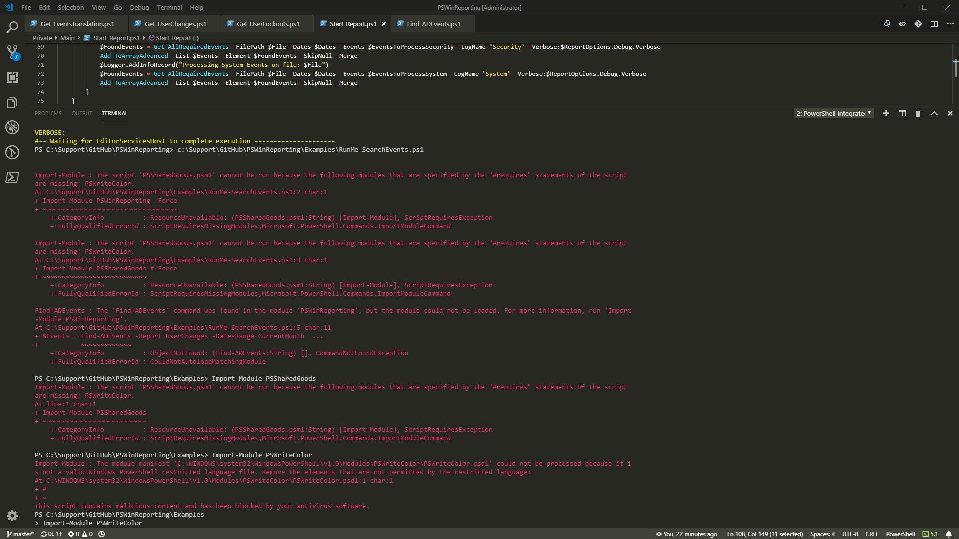Blad Import-Module informujacy, ze skrypt zostal zablokowany jako zlosliwa zawartosc przez antywirusa
