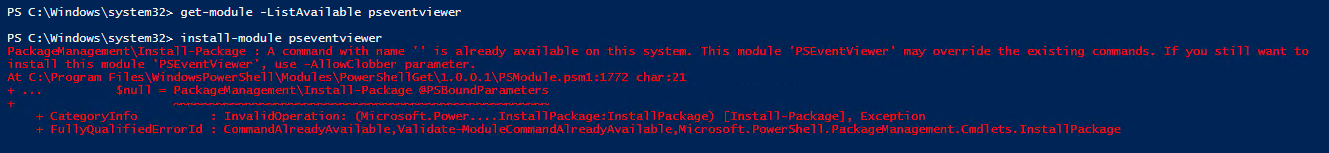 PowerShell warning that a module may override existing commands