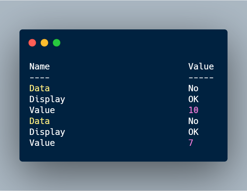 Wynik działania hashtable pokazujący dwa różne obiekty z wartościami 10 i 7 dla pola Value.