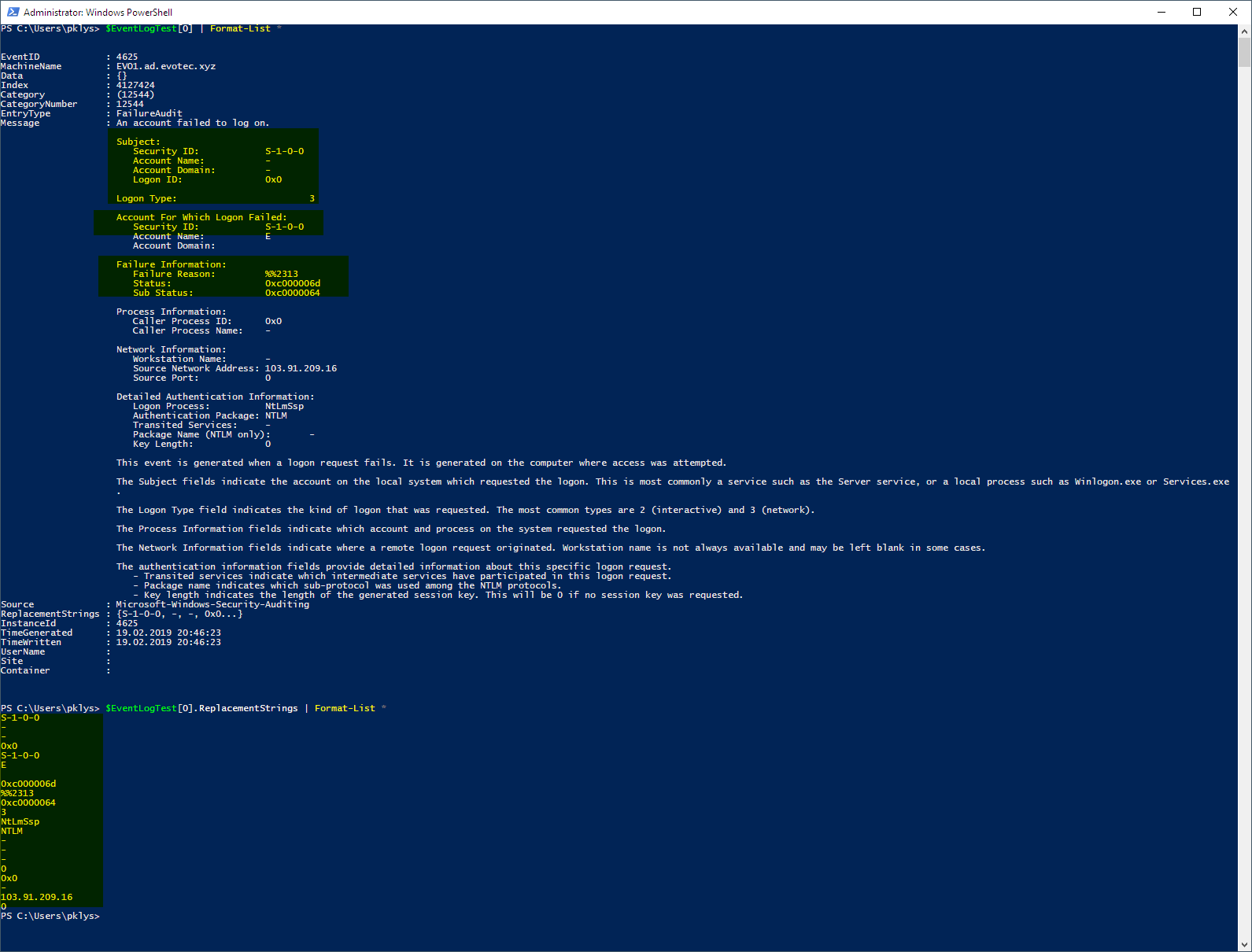 Get-EventLog - One Event