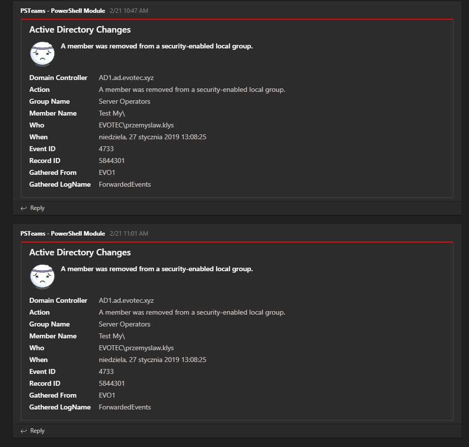PSWinReporting - Teams