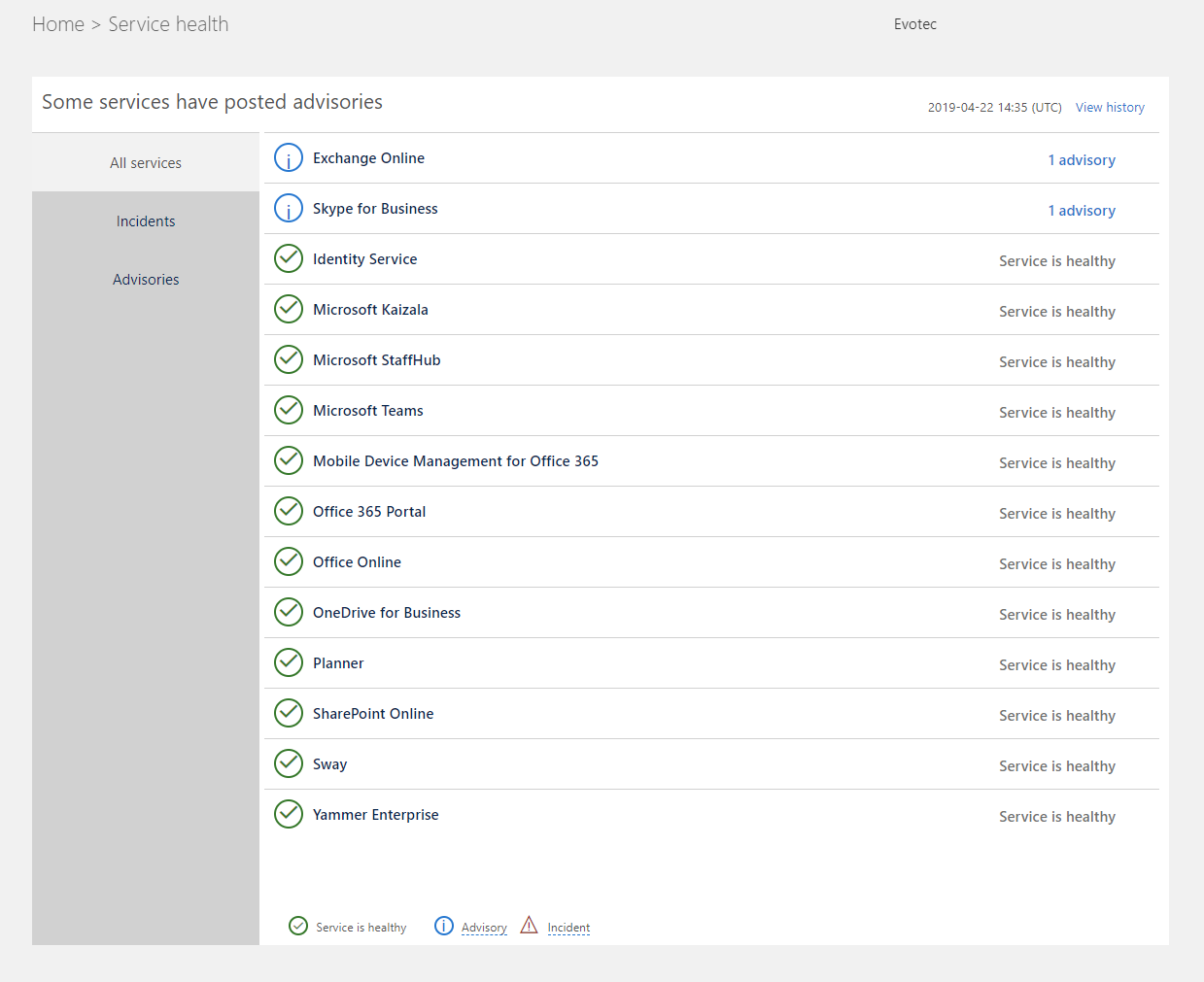 Office 365 Service Health