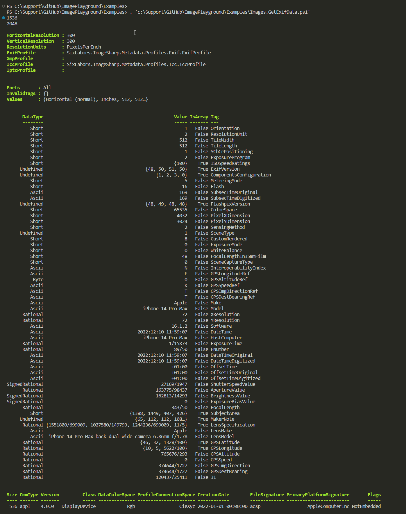 EXIF DATA ImagePlayground
